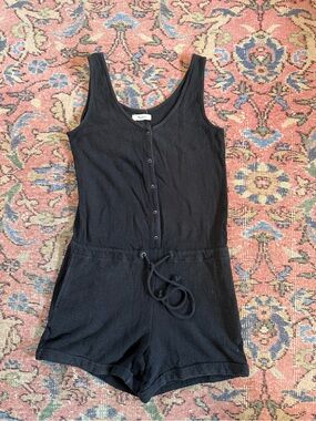 Madewell Black Knit Button-Front Romper